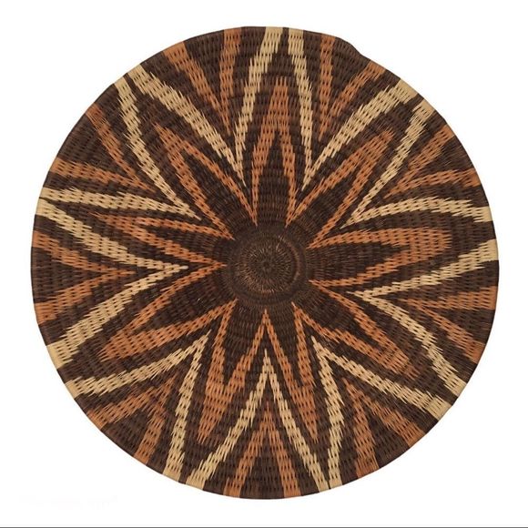 Botswana vintage African handmade decorative star pattern flat basket brown tan​ - Picture 1 of 10